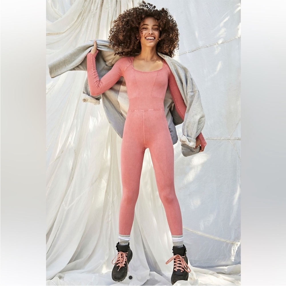 Free People Movement Good Karma Long-Sleeve Onesie - Pink Autumn Leaves - M/L